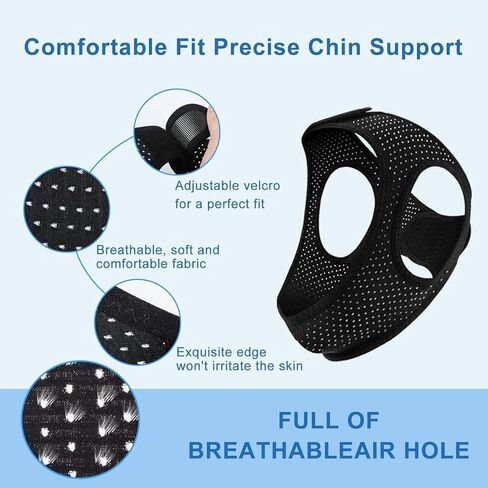 Chin Strap for Sleeping, Anti Snoring Devices Comfortable Effective Stop Snoring Solution, Snore Stopper Breathable, Anti Snore Chin Strap Adjustable Velcro, with Eye Mask, Black in Kuwait