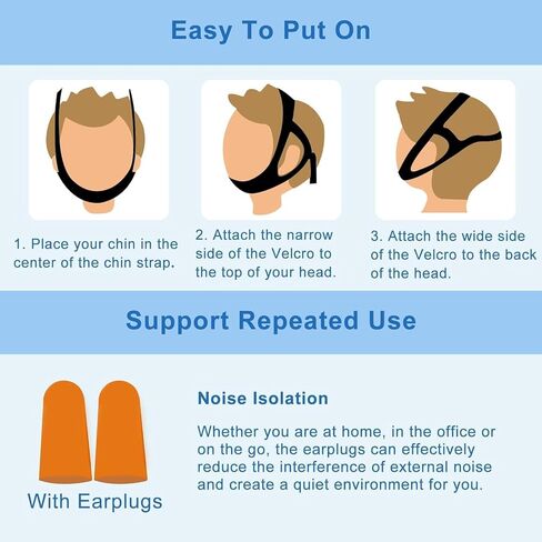 Chin Strap for Sleeping, Anti Snoring Devices Comfortable Effective Stop Snoring Solution, Snore Stopper Breathable, Anti Snore Chin Strap Adjustable Velcro, with Eye Mask, Black in Kuwait