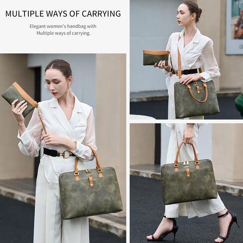 Handmade Vegan Leather Briefcase Bags,15.6 inch Large Laptop Purse Bags for Women Men Work, Top Handle Handbags and Wristlet Wallet in Saudi Arabia