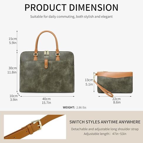 Handmade Vegan Leather Briefcase Bags,15.6 inch Large Laptop Purse Bags for Women Men Work, Top Handle Handbags and Wristlet Wallet in Saudi Arabia