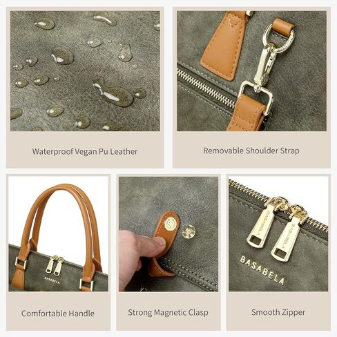 Handmade Vegan Leather Briefcase Bags,15.6 inch Large Laptop Purse Bags for Women Men Work, Top Handle Handbags and Wristlet Wallet in Saudi Arabia