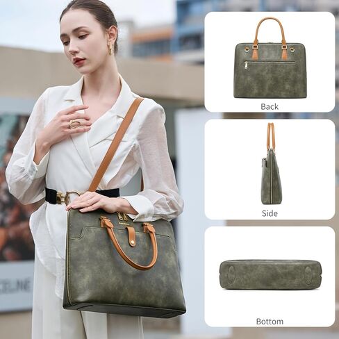 Handmade Vegan Leather Briefcase Bags,15.6 inch Large Laptop Purse Bags for Women Men Work, Top Handle Handbags and Wristlet Wallet in Saudi Arabia