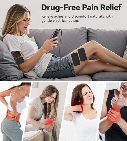 وحدة تحفيز العضلات لتخفيف الآلام، جهاز EMS TENS 3 في 1 مع 28 وضعًا، و40 مستوى كثافة، مدلك ثنائي القناة قابل لإعادة الشحن مع 8 وسادات للظهر والرقبة والكتف وعرق النسا in Kuwait