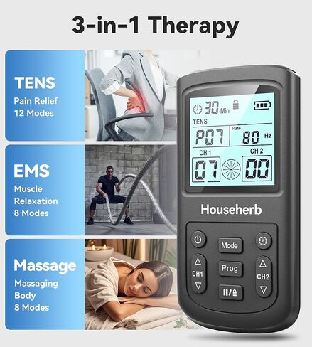 وحدة تحفيز العضلات لتخفيف الآلام، جهاز EMS TENS 3 في 1 مع 28 وضعًا، و40 مستوى كثافة، مدلك ثنائي القناة قابل لإعادة الشحن مع 8 وسادات للظهر والرقبة والكتف وعرق النسا in Kuwait