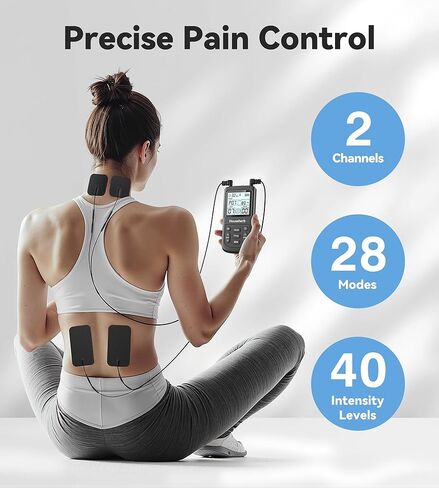 وحدة تحفيز العضلات لتخفيف الآلام، جهاز EMS TENS 3 في 1 مع 28 وضعًا، و40 مستوى كثافة، مدلك ثنائي القناة قابل لإعادة الشحن مع 8 وسادات للظهر والرقبة والكتف وعرق النسا in Kuwait