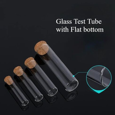 Dia 12mm to 30mm Transparent Clear Lab Flat Bottom Thickening Glass Test Tube with Cork Stoppers(25x150mm 20pcs) in Saudi Arabia