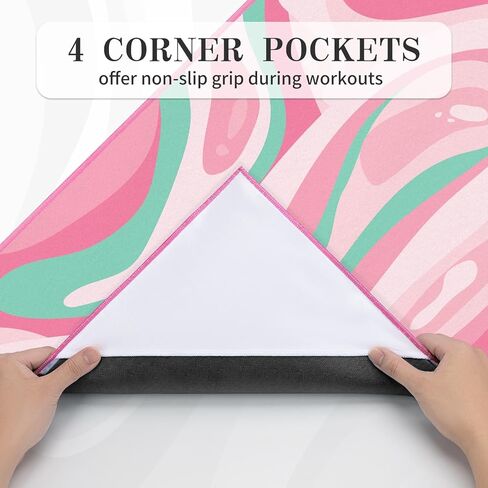 Yoga Mat Towel Cover with Large Corner Pockets, Non Slip Grip Microfiber Mat Cover Mat for Hot Yoga, Pilates and Gym Workout, 70" L x 26" W, Pink in Kuwait