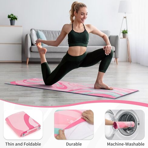 Yoga Mat Towel Cover with Large Corner Pockets, Non Slip Grip Microfiber Mat Cover Mat for Hot Yoga, Pilates and Gym Workout, 70" L x 26" W, Pink in Kuwait