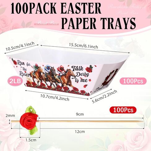 Vesici 100 Set Derby Paper Food Tray with Rose Appetizer Picks Disposable Serving Boats Wood Fruit Cocktail Picks Snacks Holder Trays Appetizer Sticks for Horse Racing Party Decoration Supplies in Saudi Arabia