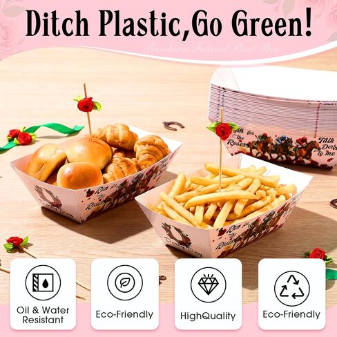 Vesici 100 Set Derby Paper Food Tray with Rose Appetizer Picks Disposable Serving Boats Wood Fruit Cocktail Picks Snacks Holder Trays Appetizer Sticks for Horse Racing Party Decoration Supplies in Saudi Arabia