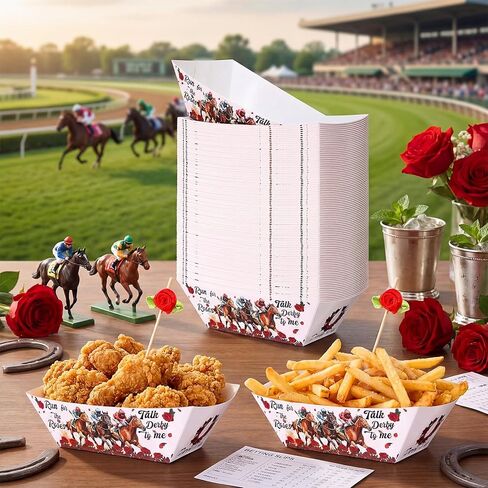 Vesici 100 Set Derby Paper Food Tray with Rose Appetizer Picks Disposable Serving Boats Wood Fruit Cocktail Picks Snacks Holder Trays Appetizer Sticks for Horse Racing Party Decoration Supplies in Saudi Arabia