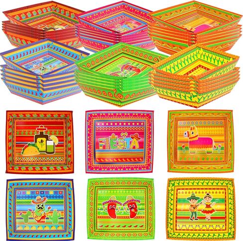 WorldBazaar 30 Pcs Mexican Fiesta Paper Food Trays Cinco De Mayo Large Disposable Plates Taco Nacho Snack Serving Bowl Mexican BBQ Party Supplies in Saudi Arabia