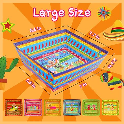 WorldBazaar 30 Pcs Mexican Fiesta Paper Food Trays Cinco De Mayo Large Disposable Plates Taco Nacho Snack Serving Bowl Mexican BBQ Party Supplies in Saudi Arabia