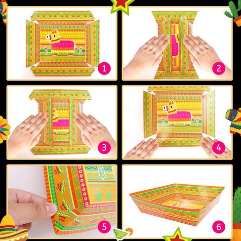 WorldBazaar 30 Pcs Mexican Fiesta Paper Food Trays Cinco De Mayo Large Disposable Plates Taco Nacho Snack Serving Bowl Mexican BBQ Party Supplies in Saudi Arabia
