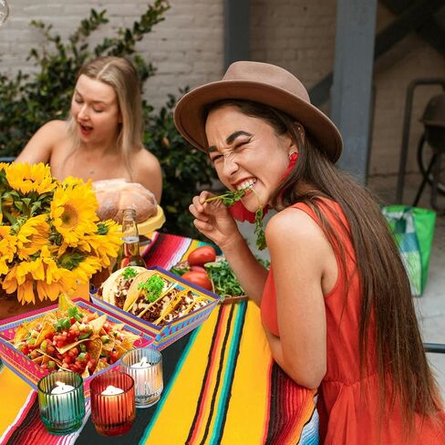 WorldBazaar 30 Pcs Mexican Fiesta Paper Food Trays Cinco De Mayo Large Disposable Plates Taco Nacho Snack Serving Bowl Mexican BBQ Party Supplies in Saudi Arabia