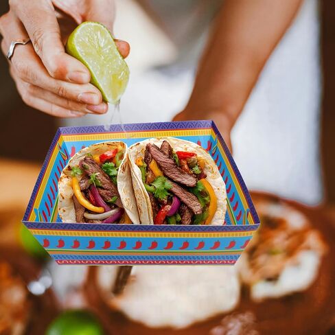 WorldBazaar 30 Pcs Mexican Fiesta Paper Food Trays Cinco De Mayo Large Disposable Plates Taco Nacho Snack Serving Bowl Mexican BBQ Party Supplies in Saudi Arabia