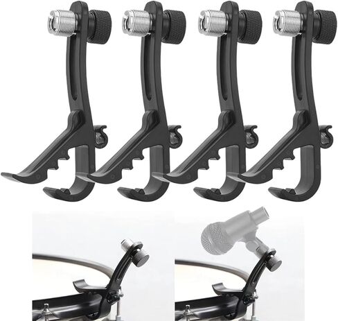 Drum Microphone Clips, 4pcs Shockproof Drum Mic Securing Clamp Mounts Microphone Securing Clips Adjustable Compact Universal Lapel Mic Stand Rim Musical Instrument Supplies in Saudi Arabia