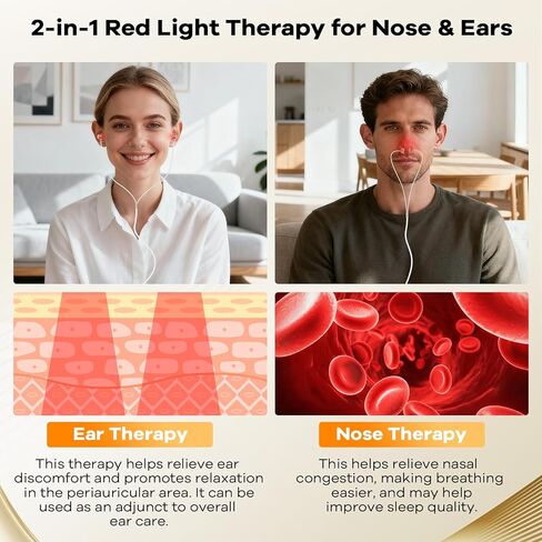 Upgraded 2-in-1 Red Light Therapy Device for Ears & Nose, Dual-Wavelength 660nm Red Light & 810nm Near-Infrared Light, Wearable Care Device for Ear & Nasal Comfort, Relaxation and Daily Wellness in Kuwait