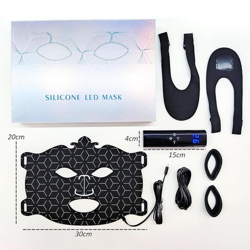 قناع العناية ببشرة الوجه بـ 7-1 ألوان LED، قناع الضوء الأحمر للوجه، قناع الوجه السيليكون اللاسلكي LED، الصالون أو المنزل، أسود. in Kuwait