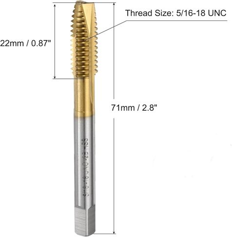 5/16-18 UNC Spiral Point Thread Taps, Screw Tap Threading Tapping Tool, High Speed Steel Titanium Coating Tap Tapping Bit for Drilling Milling, 5 Pcs in Kuwait
