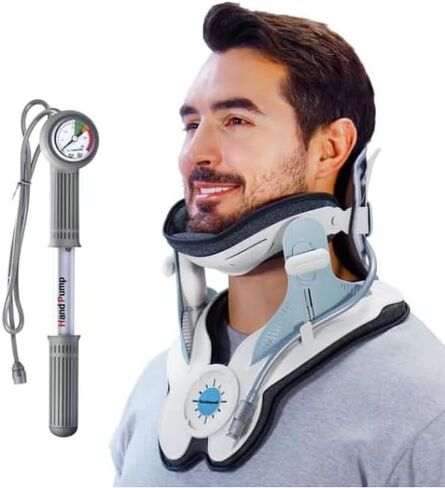 جهاز جر الرقبة العنقية، مضخة هواء قابلة للنفخ، 8 وسائد هوائية مدمجة، أداة تمديد الرقبة لتخفيف آلام عنق الرحم والاسترخاء، سهلة الارتداء للاستخدام المنزلي in Kuwait