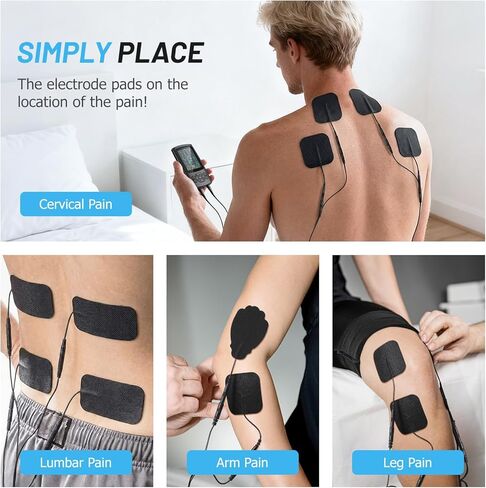 وحدة تحفيز العضلات TENS مع شاشة ملونة - محفز العضلات EMS ثنائي القناة، 28 وضعًا للعلاج، 40 مستوى كثافة، 8 وسادات كهربائية وحقيبة EVA (8 قطع وسادات كهربائية) in Kuwait