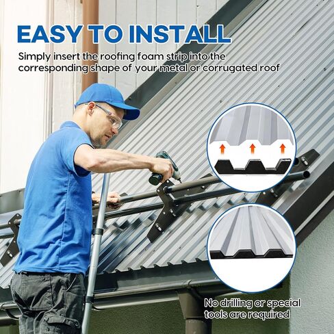 شرائط إغلاق إسفنجية للسقف المعدني، 20 قطعة 36 بوصة شرائط إسفنجية من البولي إيثيلين مع ذاتية اللصق لألواح التسقيف المعدنية، أسود in Kuwait