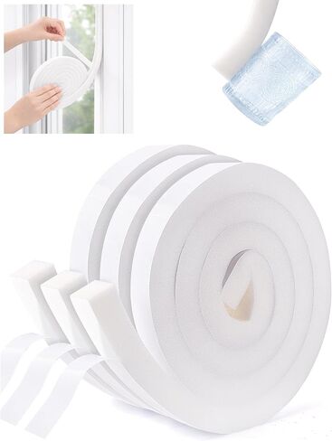3 Rolls High Density Air Conditioner Window Seal 1" W x 1" T, Strong Adhesion Thick Foam Tape White Insulation Foam for Windows, Doors (Total 19.5 FT Long) in Saudi Arabia