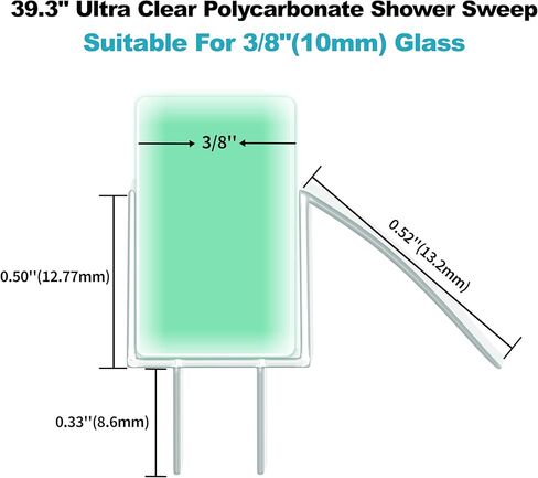 شريط عازل سفلي لباب الدش بدون إطار لزجاج 3/8 بوصة (10 مم)، 39.3 بوصة، حاجز دش من البولي كربونات فائق الوضوح، حاجز حماية المياه in Kuwait