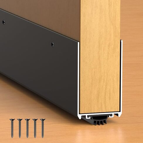 سدادة باب من الألومنيوم، سدادة تجريد الطقس 1-3/4 × 36 مع لوحة ركلة، حشو فجوة تحت الباب، مسح باب على شكل حرف U لأسفل الأبواب الخارجية/الداخلية (أسود، عبوة واحدة) in Kuwait