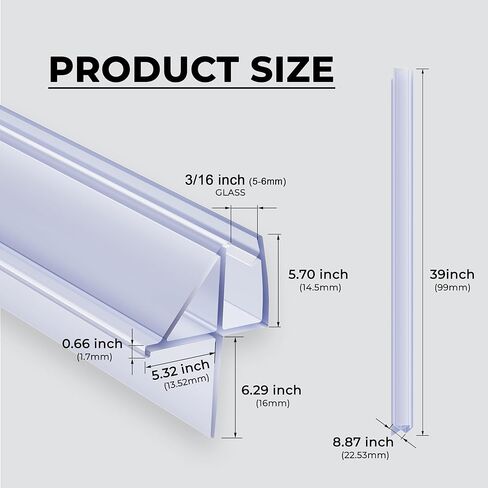 SVNR سدادة سفلية لباب الدش، شريط عازل لباب الدش، مقاس 3/16 بوصة × 39 بوصة، تمسح الأبواب الزجاجية، توقف التسربات وتخلق حاجزًا للمياه، فينيل شفاف، 5-6 مم in Kuwait