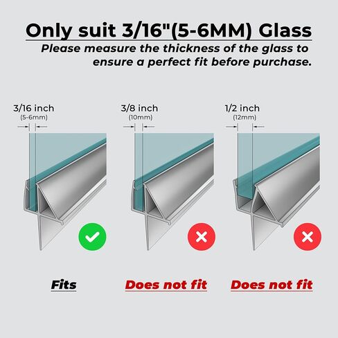 SVNR سدادة سفلية لباب الدش، شريط عازل لباب الدش، مقاس 3/16 بوصة × 39 بوصة، تمسح الأبواب الزجاجية، توقف التسربات وتخلق حاجزًا للمياه، فينيل شفاف، 5-6 مم in Kuwait