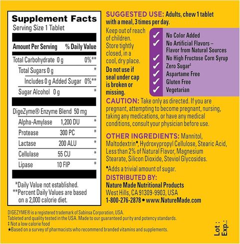 Nature Made Digestive Enzymes 5-in-1 Blend, Digestive Health Support, 90 Chewable Tablets, 30 Day Supply in Saudi Arabia