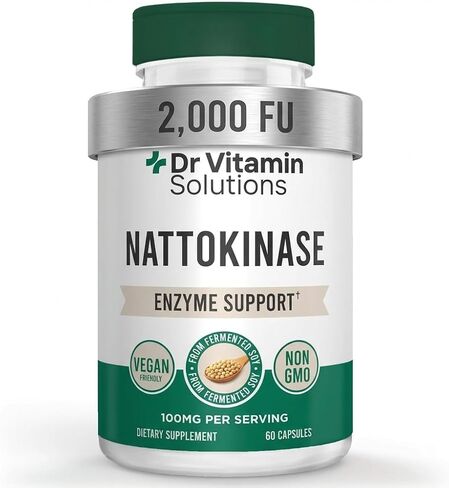 Nattokinase 2,000 FU (100mg) مكمل لصحة القلب والدورة الدموية - تدفق الدم ودعم القلب والأوعية الدموية - إنزيم نظامي من الناتو المخمر - نباتي، غير معدل وراثيًا - 60 كبسولة نباتية تكفي لمدة شهرين in Kuwait