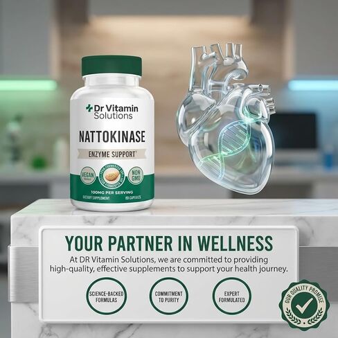 Nattokinase 2,000 FU (100mg) مكمل لصحة القلب والدورة الدموية - تدفق الدم ودعم القلب والأوعية الدموية - إنزيم نظامي من الناتو المخمر - نباتي، غير معدل وراثيًا - 60 كبسولة نباتية تكفي لمدة شهرين in Kuwait