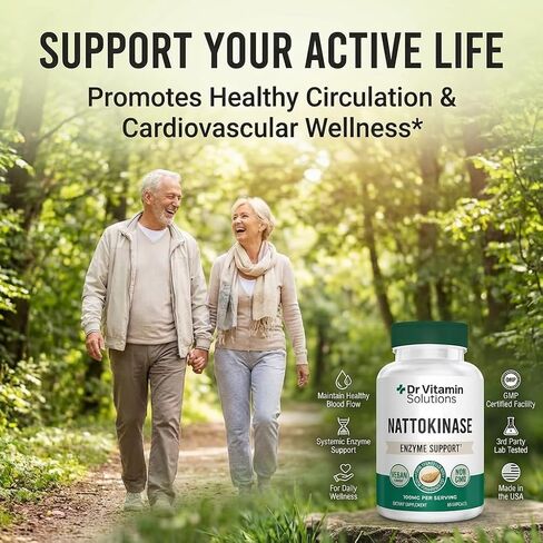 Nattokinase 2,000 FU (100mg) مكمل لصحة القلب والدورة الدموية - تدفق الدم ودعم القلب والأوعية الدموية - إنزيم نظامي من الناتو المخمر - نباتي، غير معدل وراثيًا - 60 كبسولة نباتية تكفي لمدة شهرين in Kuwait