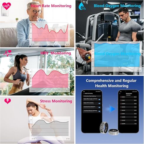 حلقة ذكية لتتبع اللياقة البدنية للنساء والرجال مع معدل ضربات القلب، أكسجين الدم، الخطوة، مراقبة النوم، حلقة اللياقة البدنية المقاومة للماء IP68 تدعم التحكم بالإيماءات، بدون رسوم تطبيق لأجهزة iPhone وAndroid، فضي 7 in Kuwait