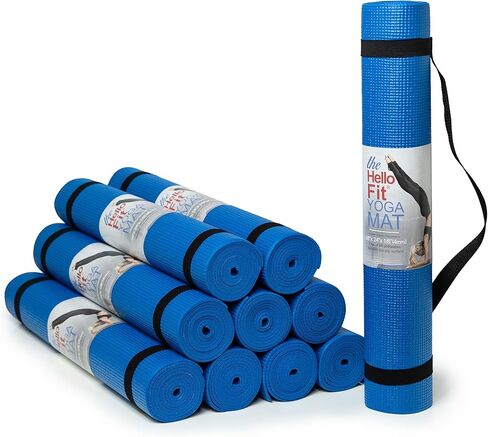 Hello Fit 10-Pack Yoga Mat With Carrying Strap, 68" x 24" Non Slip Exercise Mat, 4mm Thick Gym Mat, Bulk Non Toxic Yoga Mats for Home Workout and Studios in Kuwait