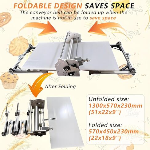 Folding Electric Puff Pastry Machine,Precision Thickness Adjustment,Stainless Steel Compact Dough Sheeter,for Small Kitchens and Pizza Restaurants in Saudi Arabia