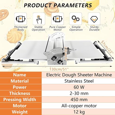 Folding Electric Puff Pastry Machine,Precision Thickness Adjustment,Stainless Steel Compact Dough Sheeter,for Small Kitchens and Pizza Restaurants in Saudi Arabia