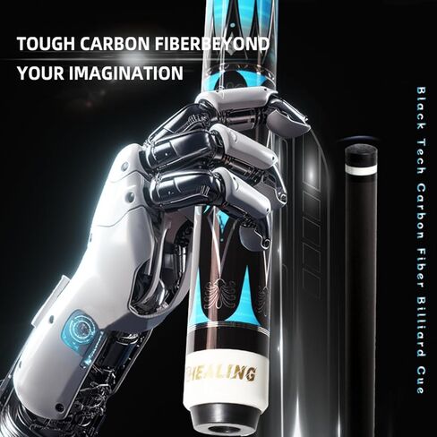 عصا بلياردو من ألياف الكربون، عصا لعب برأس 11.8 مم، عمود من ألياف الكربون بنسبة 100%، 1/2 عصا بلياردو احترافية، 58 بوصة مع موصل 8 أسنان لعشاق البلياردو in Kuwait