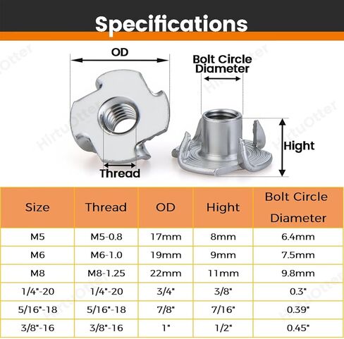 25 PCS M8 T-Nuts 304 Stainless Steel Four-Jaw Tee Nuts, Corrosion-Resistant Threaded Inserts for Wood, Cabinetry, Rock Climbing Holds, Home, Hotel & Outdoor Furniture in Kuwait