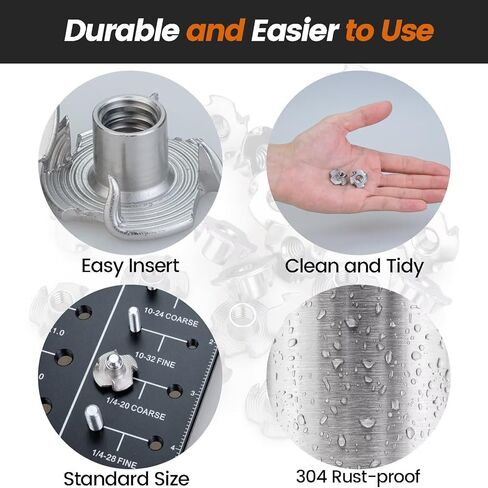 25 PCS M8 T-Nuts 304 Stainless Steel Four-Jaw Tee Nuts, Corrosion-Resistant Threaded Inserts for Wood, Cabinetry, Rock Climbing Holds, Home, Hotel & Outdoor Furniture in Kuwait