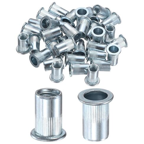 M METERXITY 50-Pack 5/16"-18 UNC Rivet Nuts, Carbon Steel Knurled Flat Head Threaded Insert Nuts for Sheet Metal/Pipe Manufacturing, White Zinc-Plating Knurled Rivet Nuts in Saudi Arabia