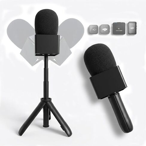 Mic Holder Stand for DJI Mic Mini/3/2 RODE Wireless Microphone Desk Desktop Tripod & Handheld Interview Adapter, 2in1 Tabletop Telescopic Handle with Mic Flag for Vlog Podcast in Saudi Arabia