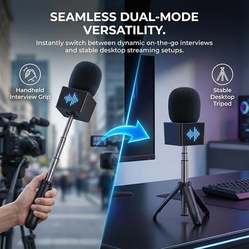 Mic Holder Stand for DJI Mic Mini/3/2 RODE Wireless Microphone Desk Desktop Tripod & Handheld Interview Adapter, 2in1 Tabletop Telescopic Handle with Mic Flag for Vlog Podcast in Saudi Arabia