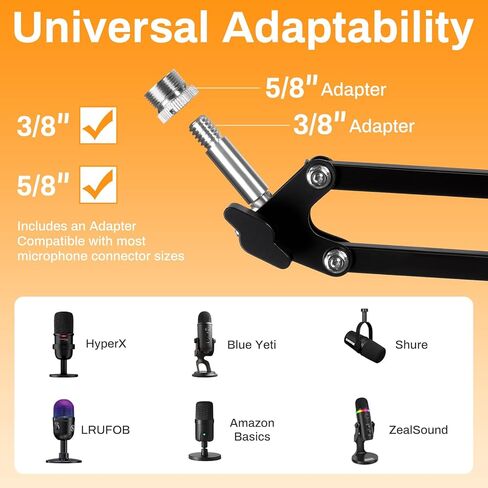 AODSK Microphone Arm Stand Ideal for recording studios, live streaming, and stage use Reinforced base Includes 3/8“ to 5/8" adapter Compatible with most microphones in Kuwait
