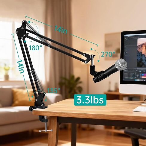 AODSK Microphone Arm Stand Ideal for recording studios, live streaming, and stage use Reinforced base Includes 3/8“ to 5/8" adapter Compatible with most microphones in Kuwait