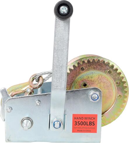 3500LBS Hand Winch,with 32.8FT Steel Cable,Galvanized Shell,4.1:2.4:1 Gear Ratio Portable Winch,Two-Way Ratchet,Manual Operated Hand Crank Winch for Trailer, Boat or ATV Towing in Saudi Arabia