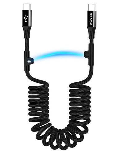 Agvee 3ft ملفوفة USB-C قصيرة إلى USB-C كابل الشحن [USB-IF Certified] 60W PD سلك الشاحن السريع في السيارة لـ iPhone 16/15 Carplay ، Galaxy S25 S24 S23 S22 S21 S10 S9 S8 ، Google Pixel ، Black ، Black in Kuwait